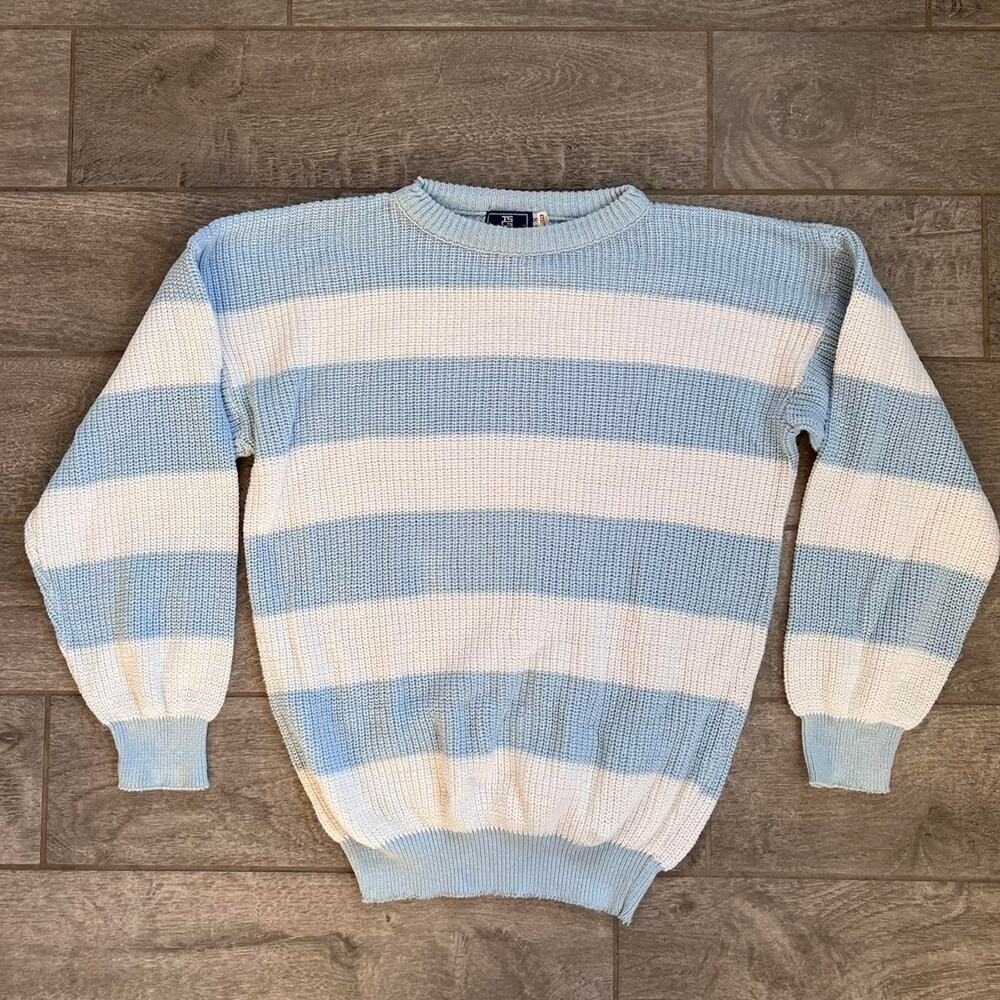 Vintage 80s light blue and white striped sweater